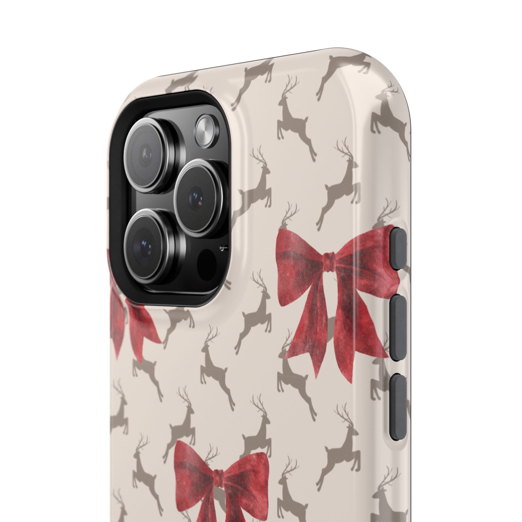 Reindeer Ribbons Magnetic iPhone Case – Festive Red Bow & Reindeer Design