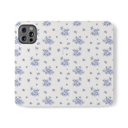 Blue Bloom Wallet Flip Case for iPhone