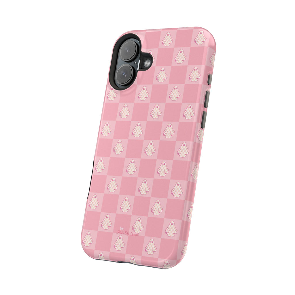 Pink Checkered Ghost Magnetic iPhone Case