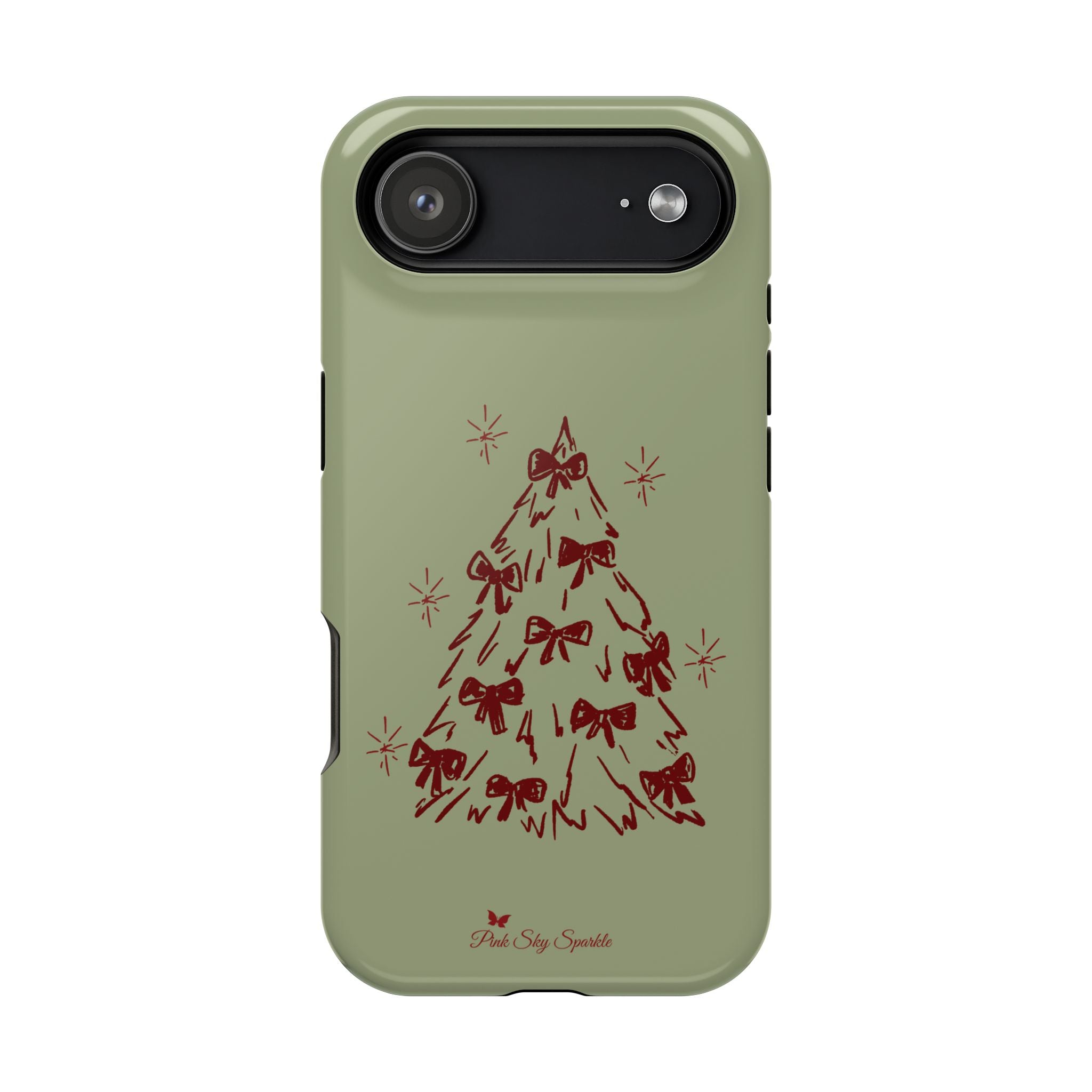 Holiday Bow Tree Magnetic iPhone Case – Sage Green Christmas Edition