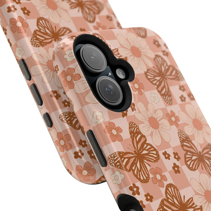 Boho Checkers - Floral Butterfly Magnetic iPhone Case