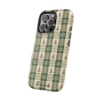 Winter Forest Magnetic iPhone Case – Green Plaid Snowflake Pattern