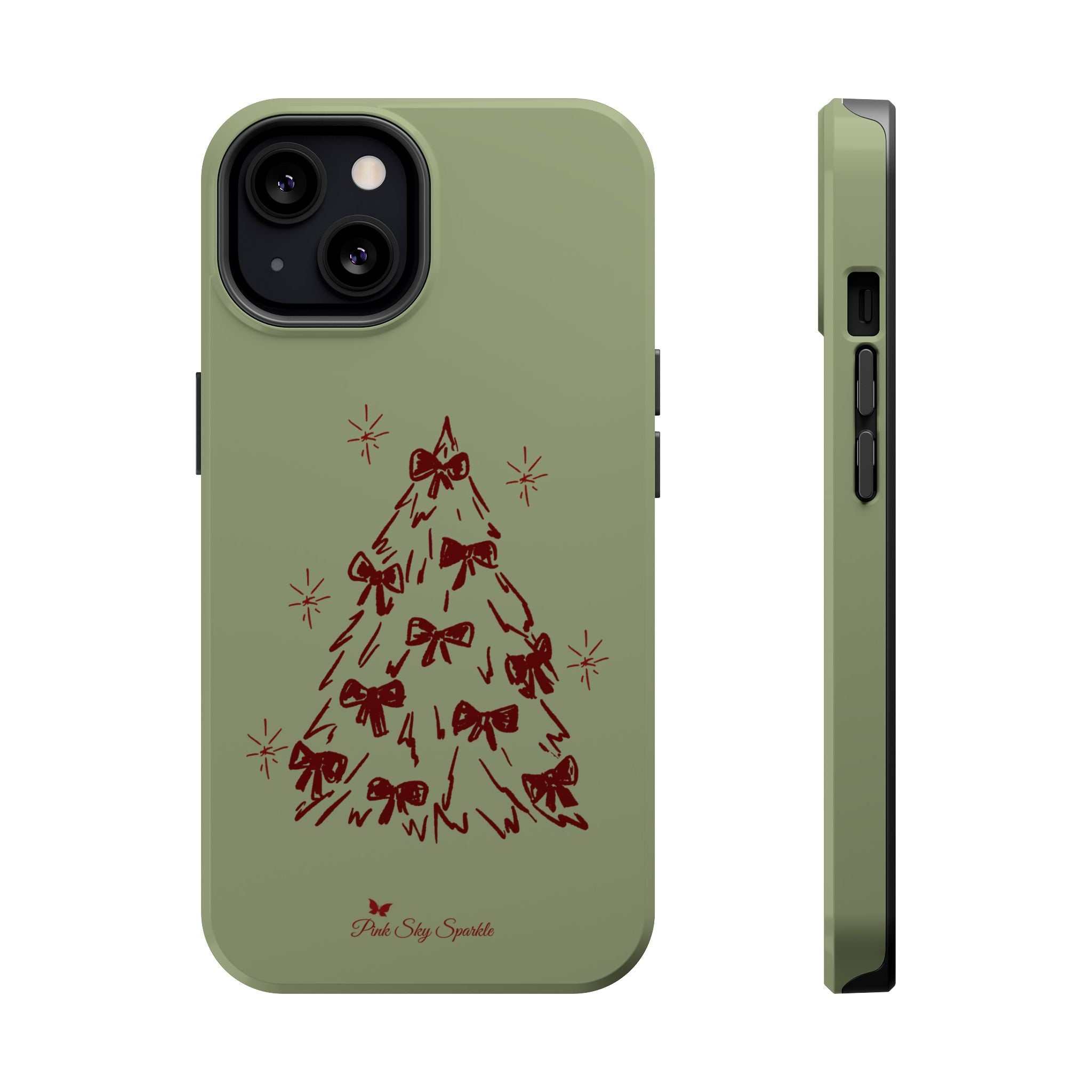 Holiday Bow Tree Magnetic iPhone Case – Sage Green Christmas Edition