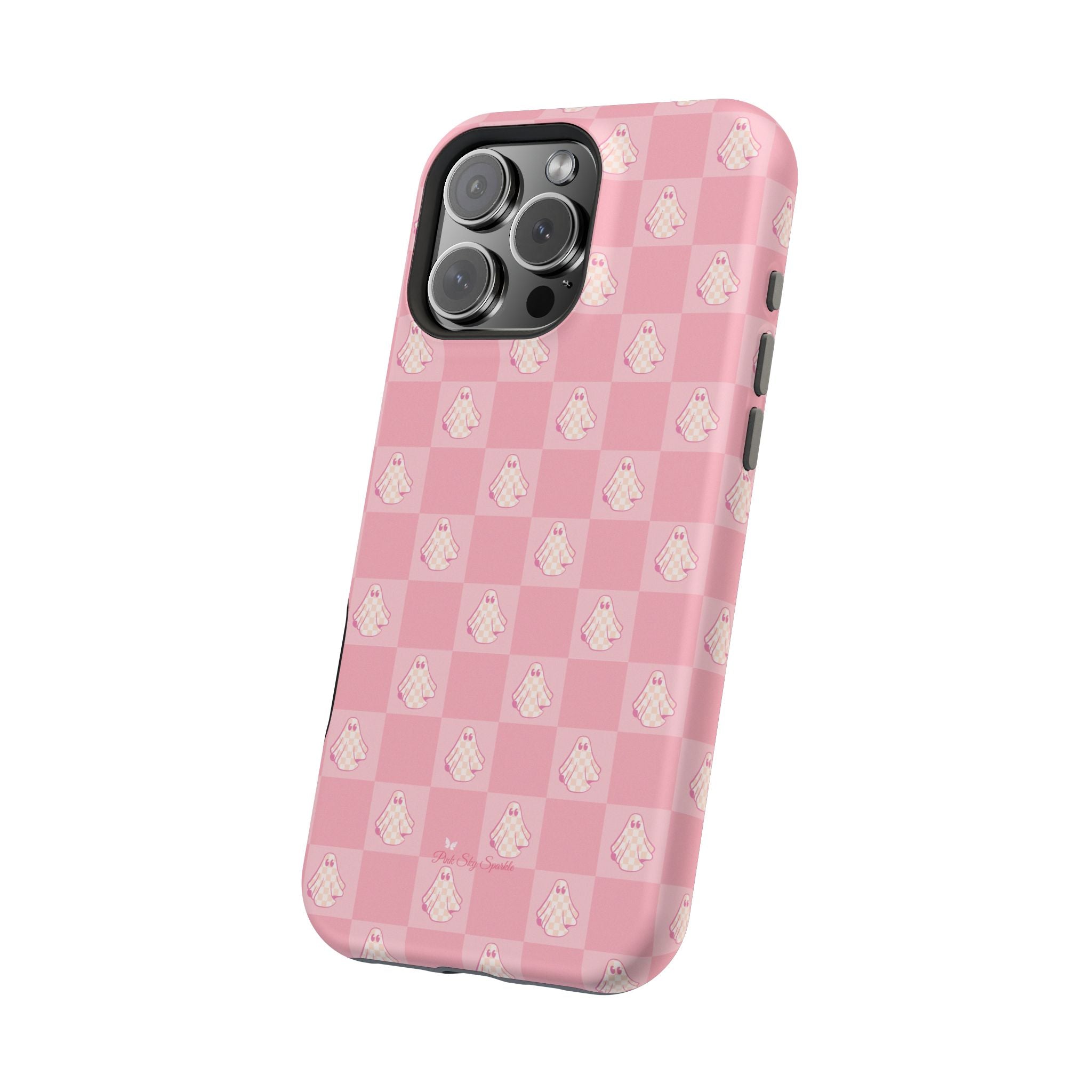 Pink Checkered Ghost Magnetic iPhone Case
