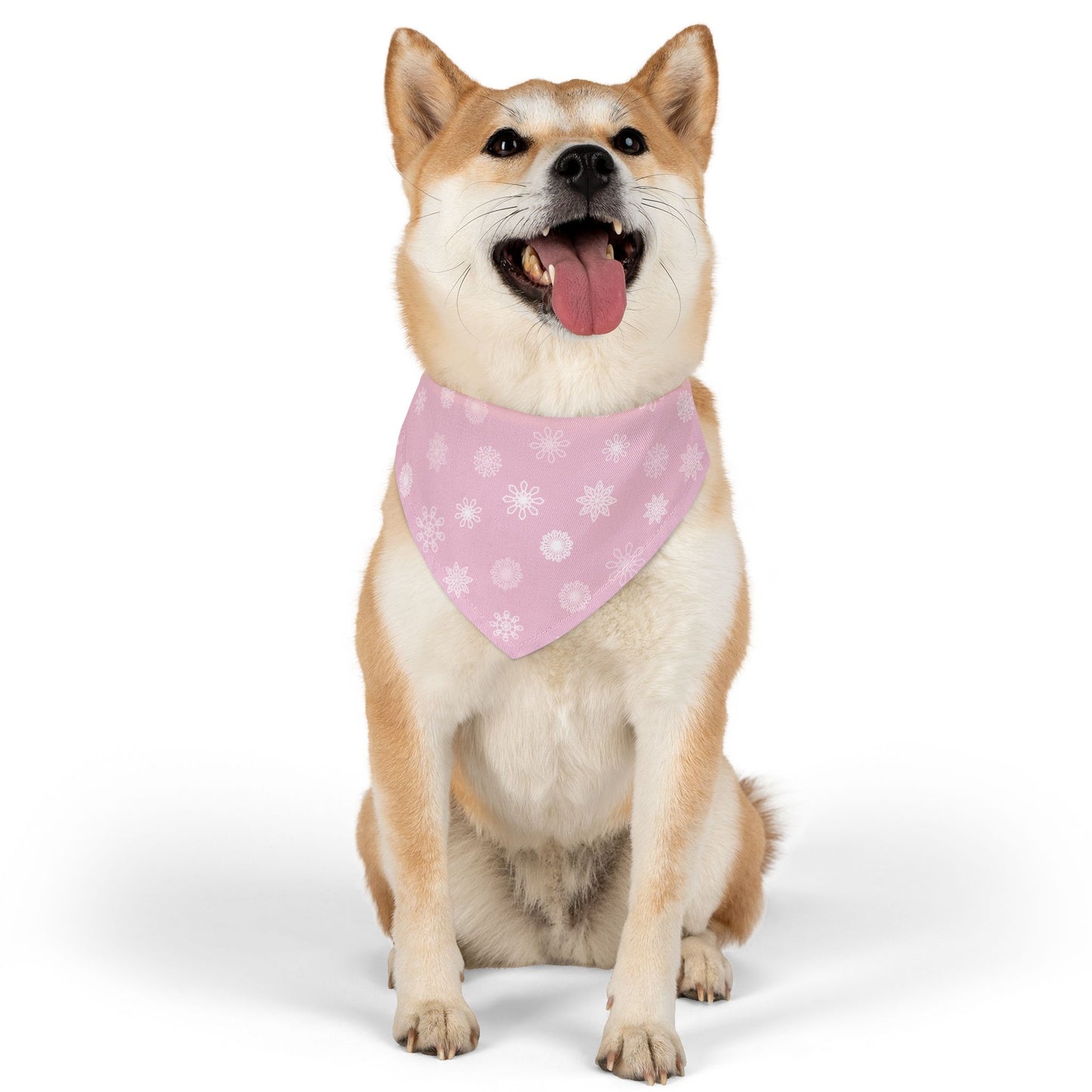 Bandana para mascotas con copos de nieve rosados ​​y collar ajustable: accesorio para mascotas para el invierno y las fiestas