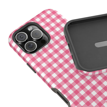 Dark Pink Gingham Magnetic iPhone Case