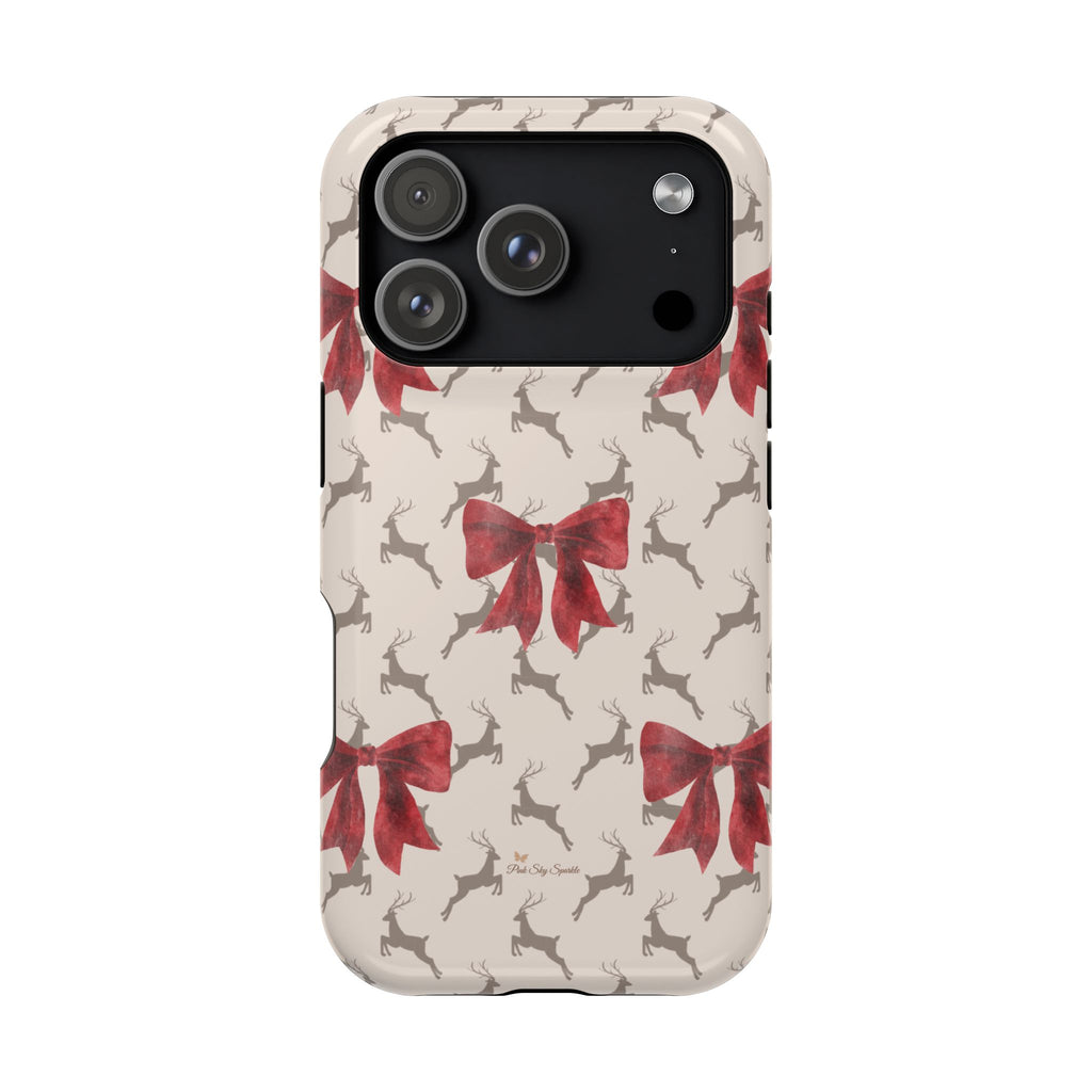 Reindeer Ribbons Magnetic iPhone Case – Festive Red Bow & Reindeer Design