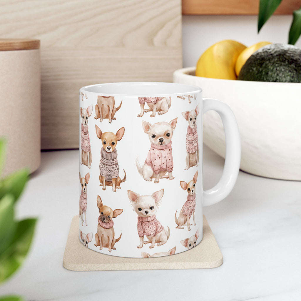Fancy Toy Chihuahua Ceramic Mug — Cute Dogs in Sweaters 11oz & 15oz