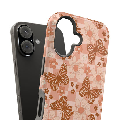 Boho Checkers - Floral Butterfly Magnetic iPhone Case