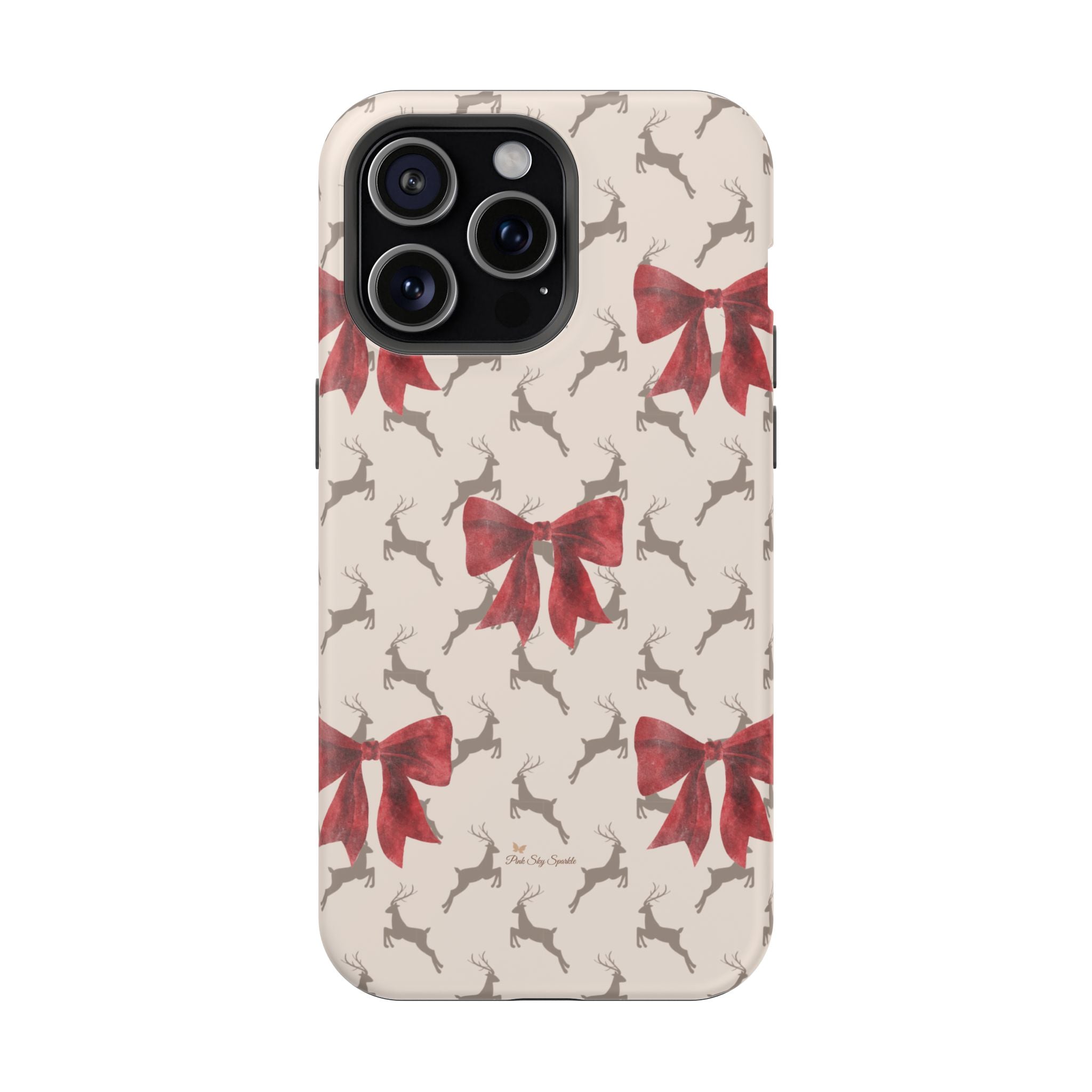 Reindeer Ribbons Magnetic iPhone Case – Festive Red Bow & Reindeer Design