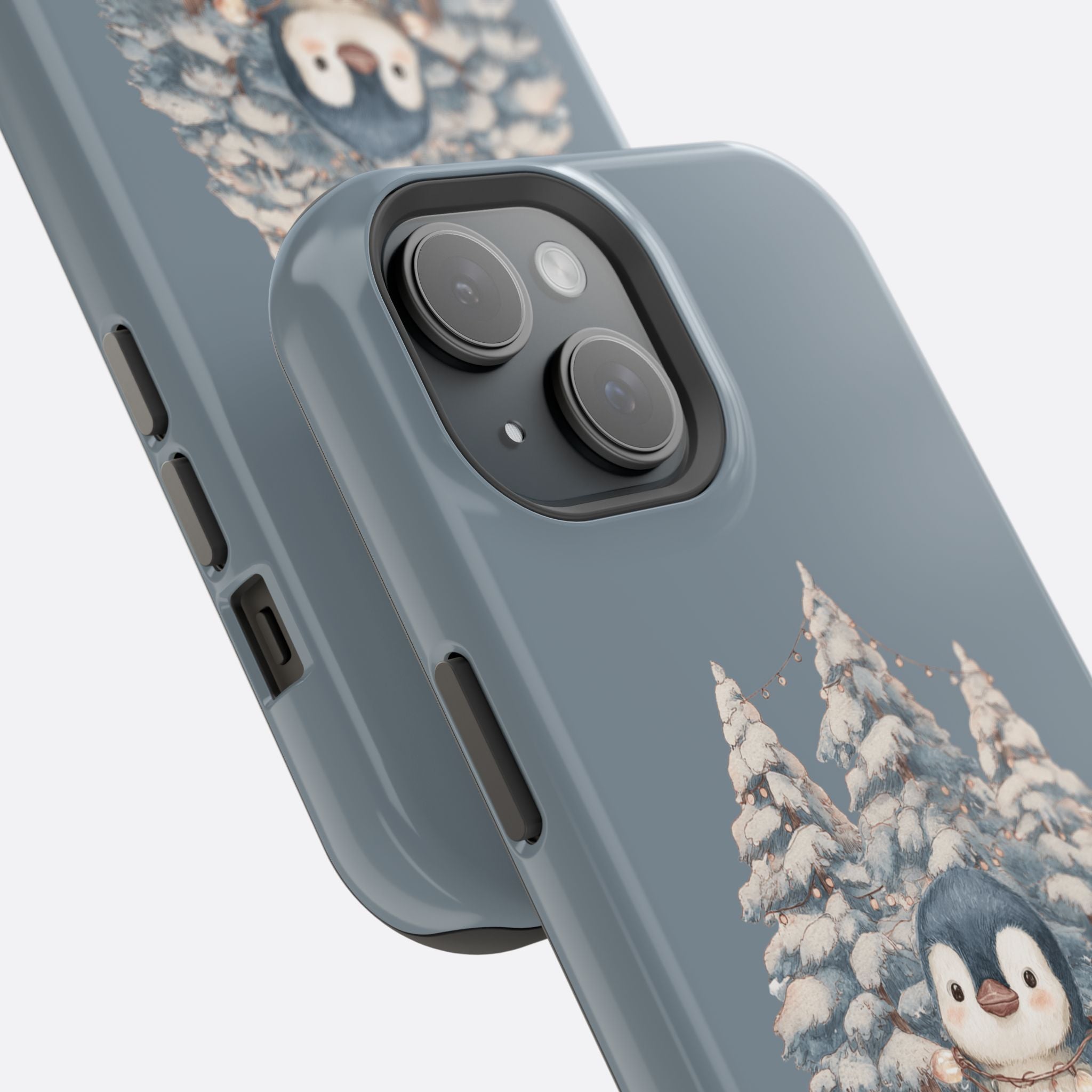 Coque magnétique pour iPhone Pingouin avec guirlande lumineuse de Noël