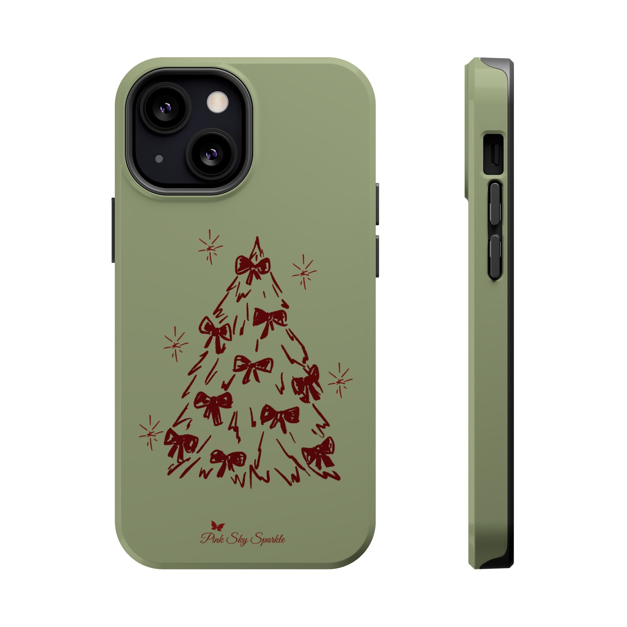 Holiday Bow Tree Magnetic iPhone Case – Sage Green Christmas Edition