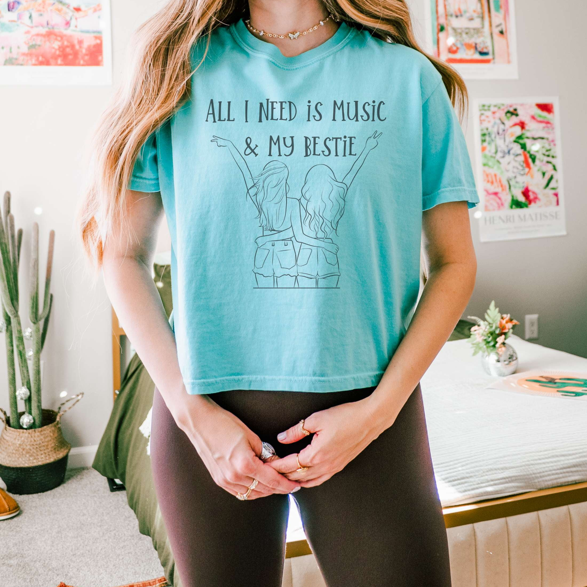 "All I Need Is Music and My Bestie" Women's Boxy Fit T-shirt