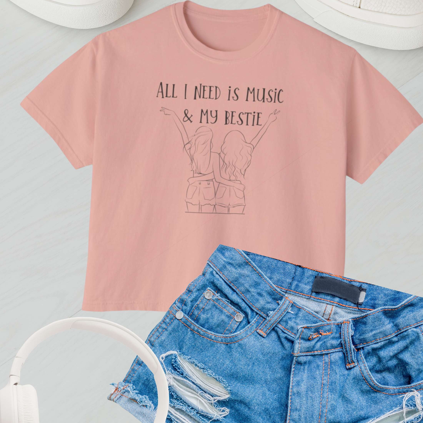 "All I Need Is Music and My Bestie" Women's Boxy Fit T-shirt