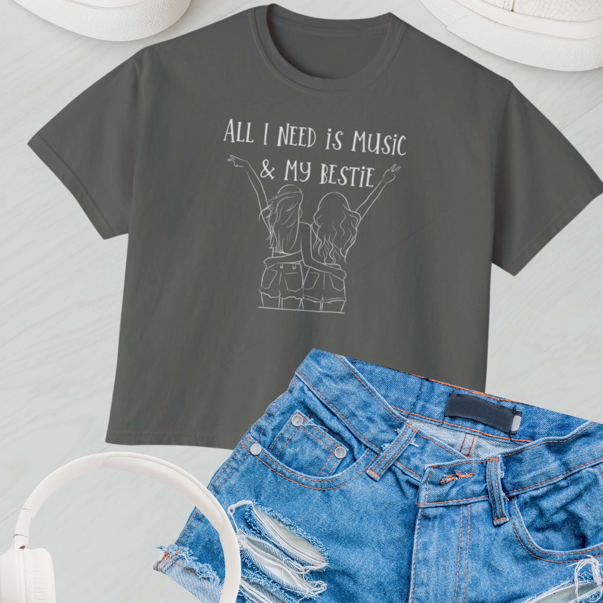 "All I Need Is Music and My Bestie" Women's Boxy Fit T-shirt