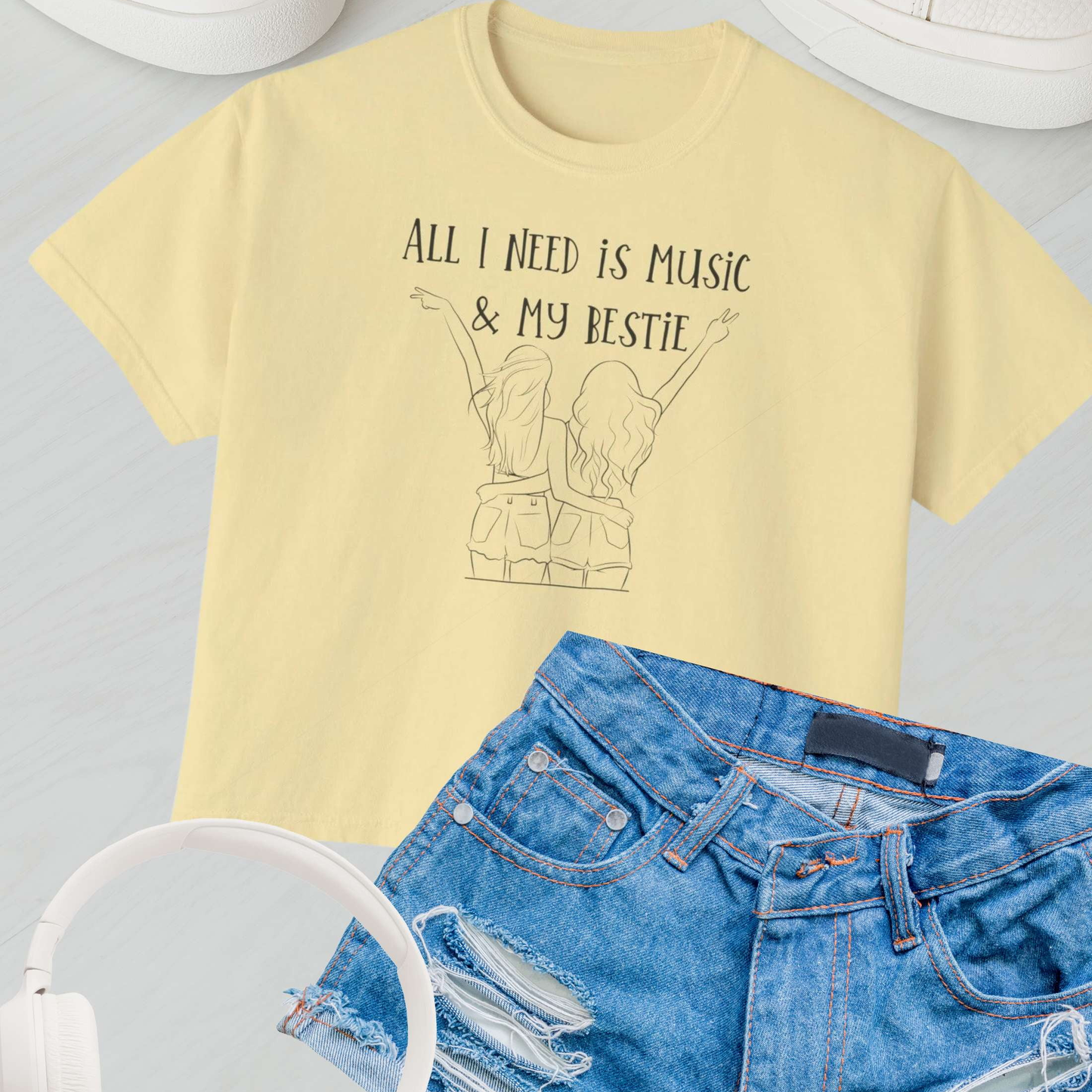 "All I Need Is Music and My Bestie" Women's Boxy Fit T-shirt