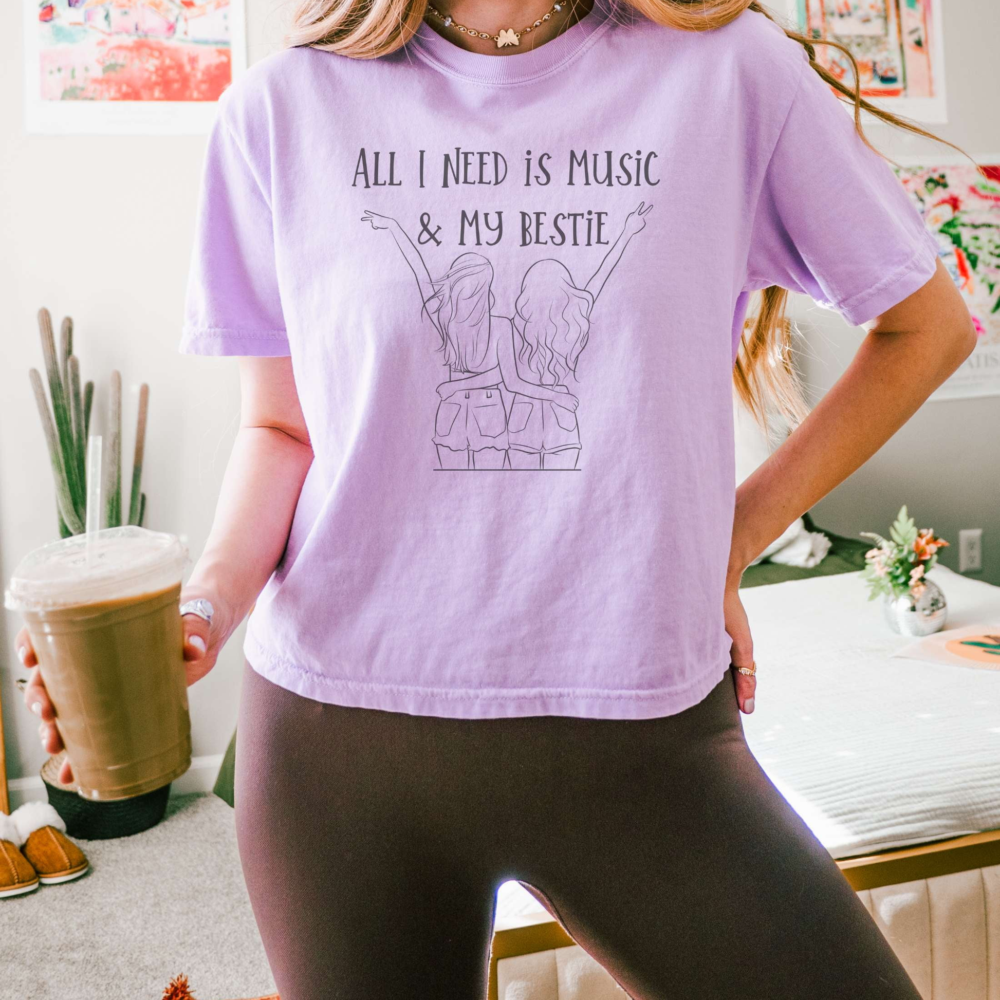 "All I Need Is Music and My Bestie" Women's Boxy Fit T-shirt