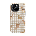 Phone case with deer design on a checkered background