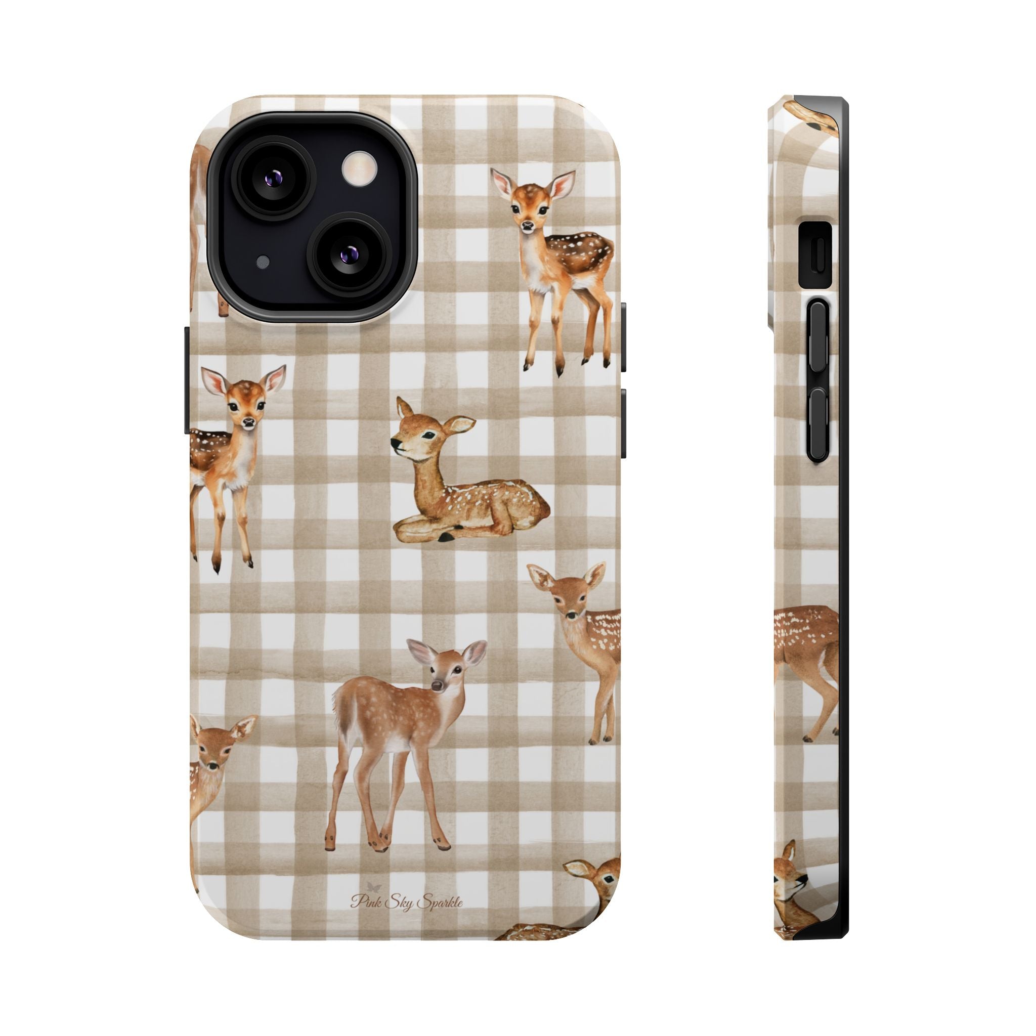 Phone case with deer design on a checkered pattern