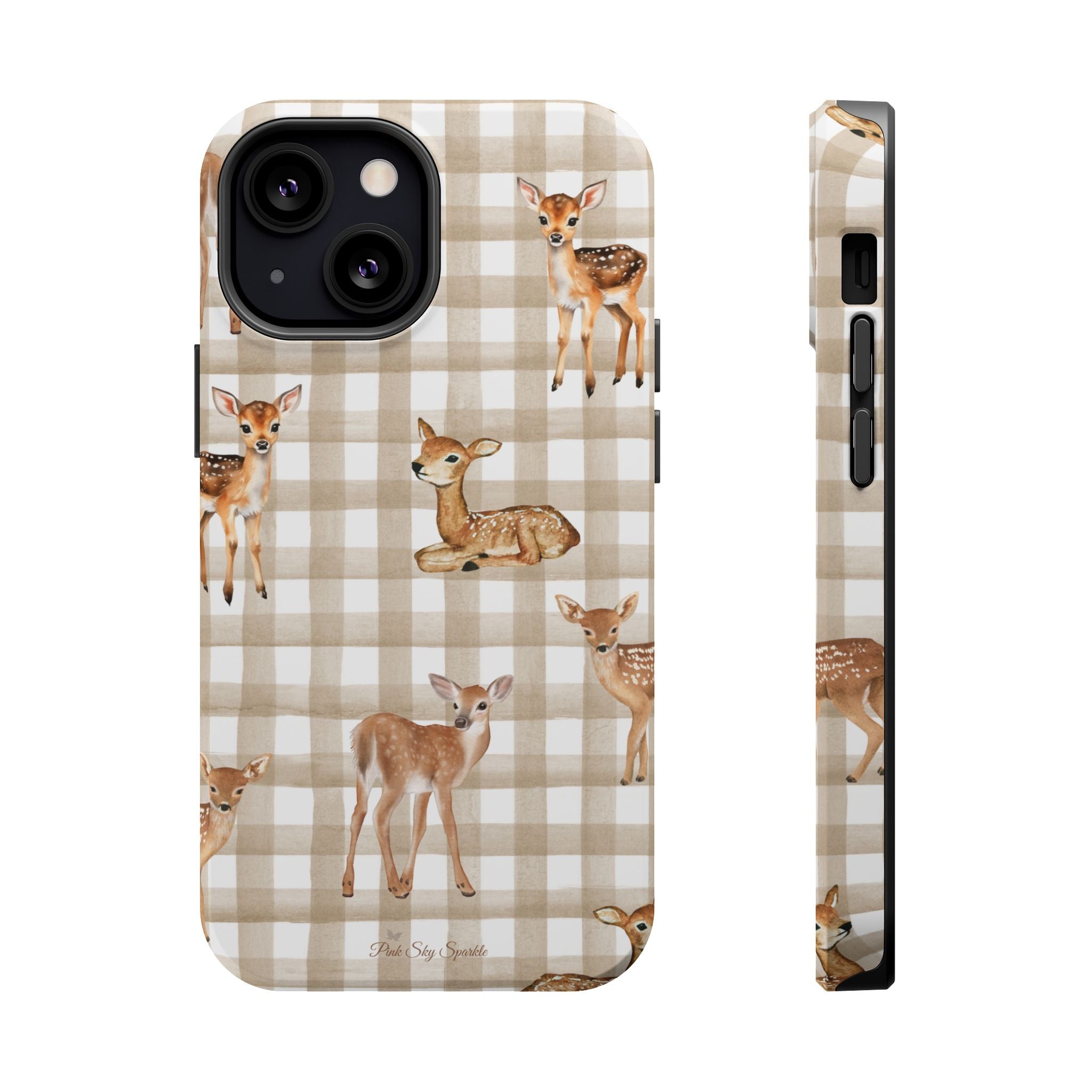 Phone case with deer design on a checkered pattern