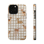 Phone case with deer design on a checkered pattern
