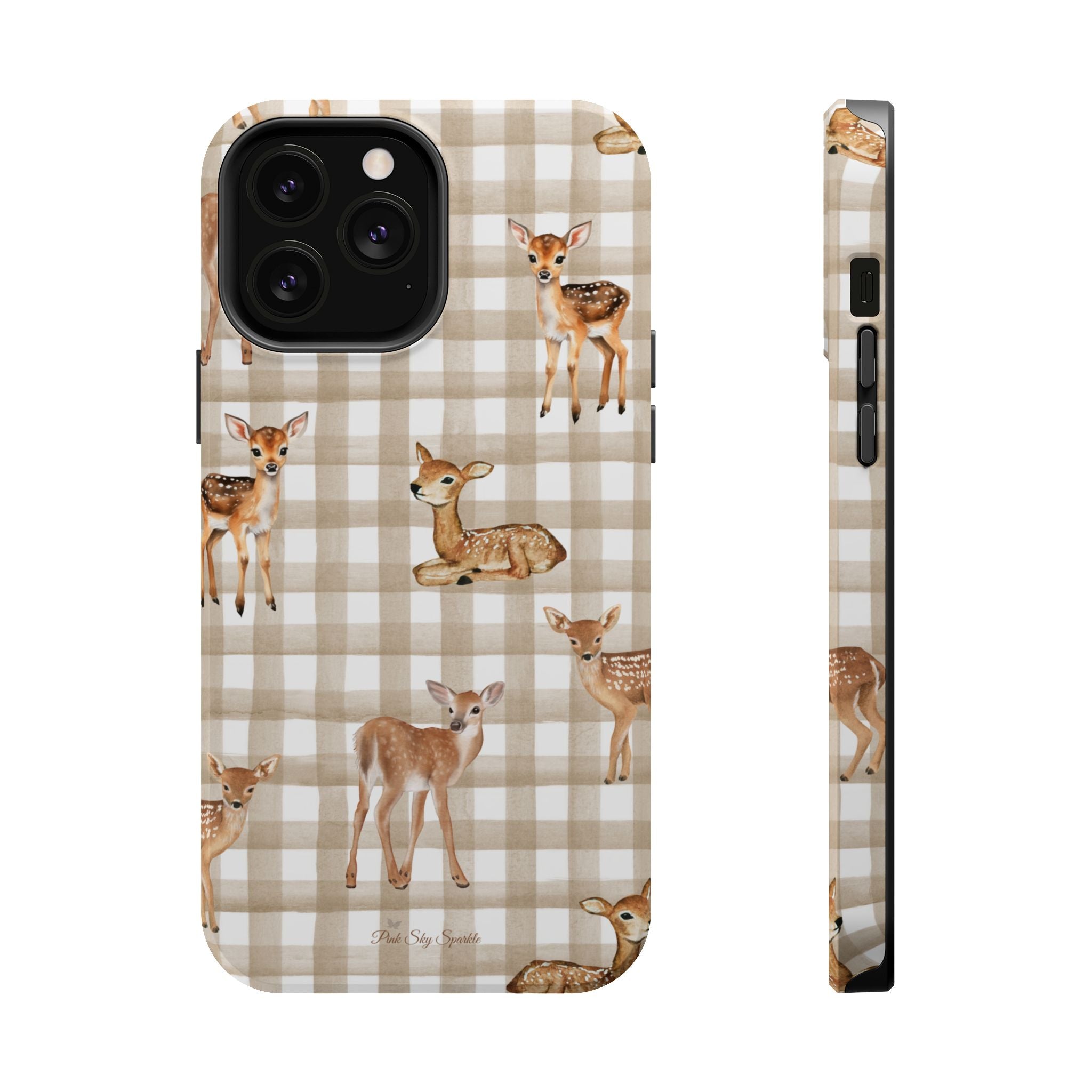 Phone case with deer design on a checkered pattern