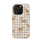 Phone case with deer design on a checkered background