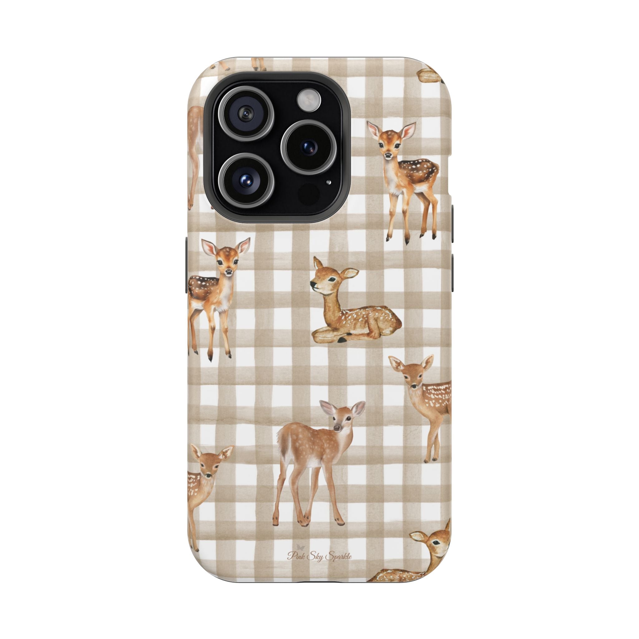 Phone case with deer design on a checkered background