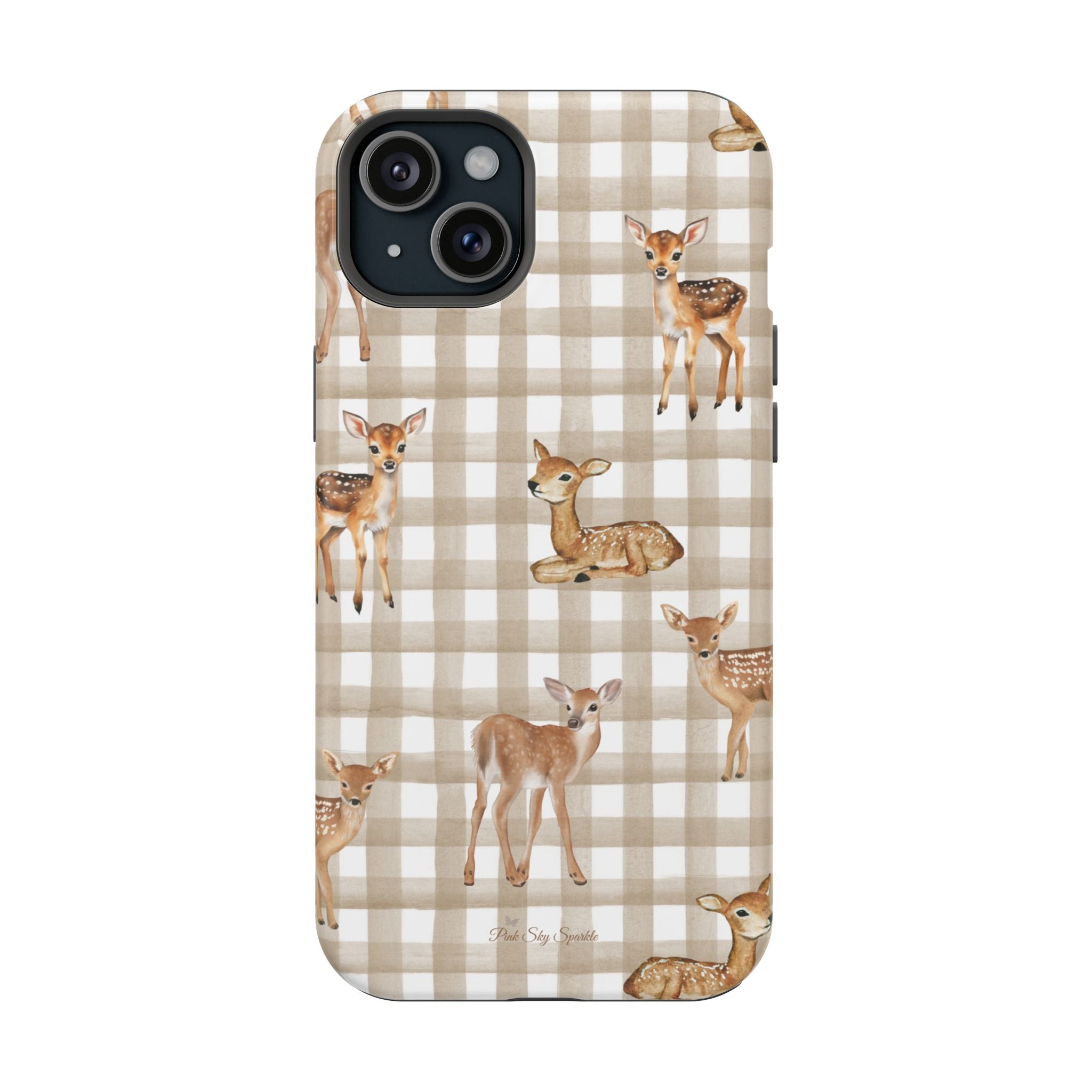 Phone case with deer design on a checkered pattern