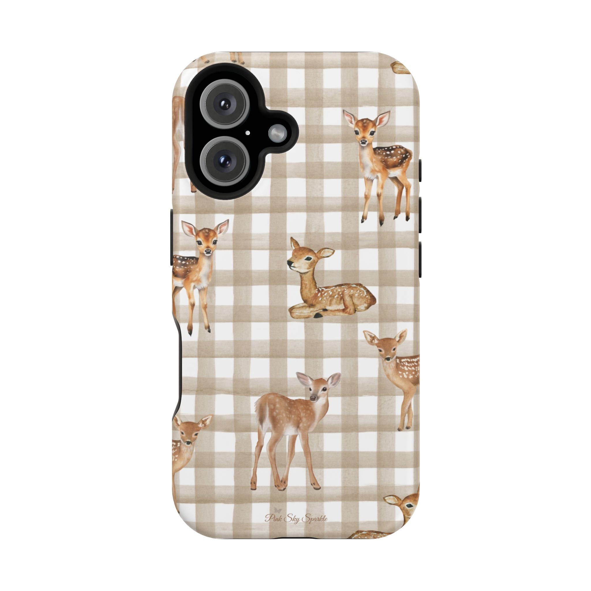 Phone case with deer design on a checkered pattern