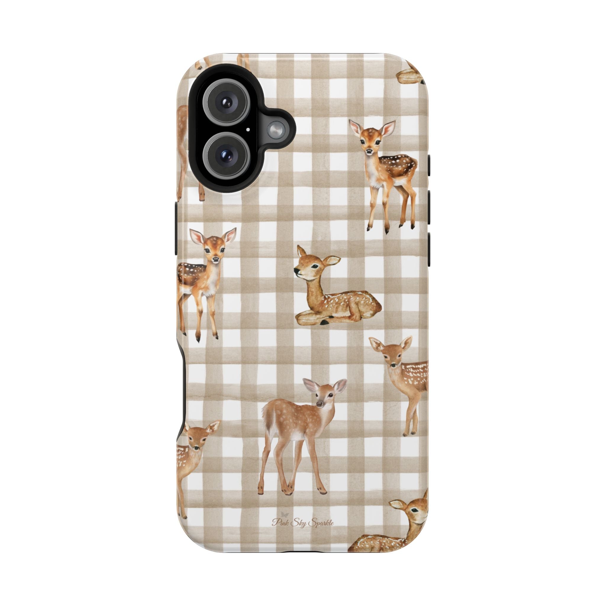 Phone case with deer design on a checkered pattern