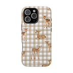 Phone case with deer design on a checkered background