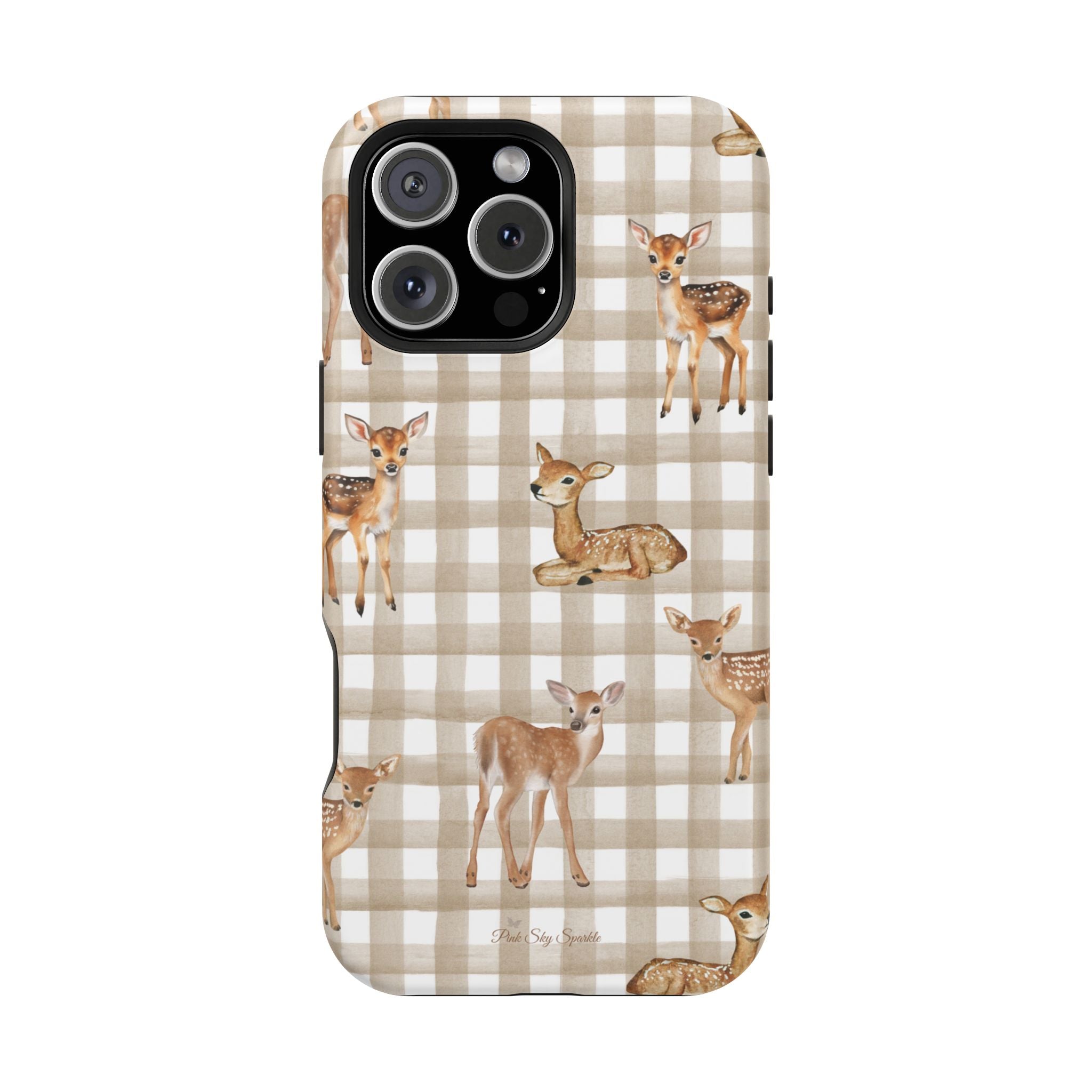 Phone case with deer design on a checkered background