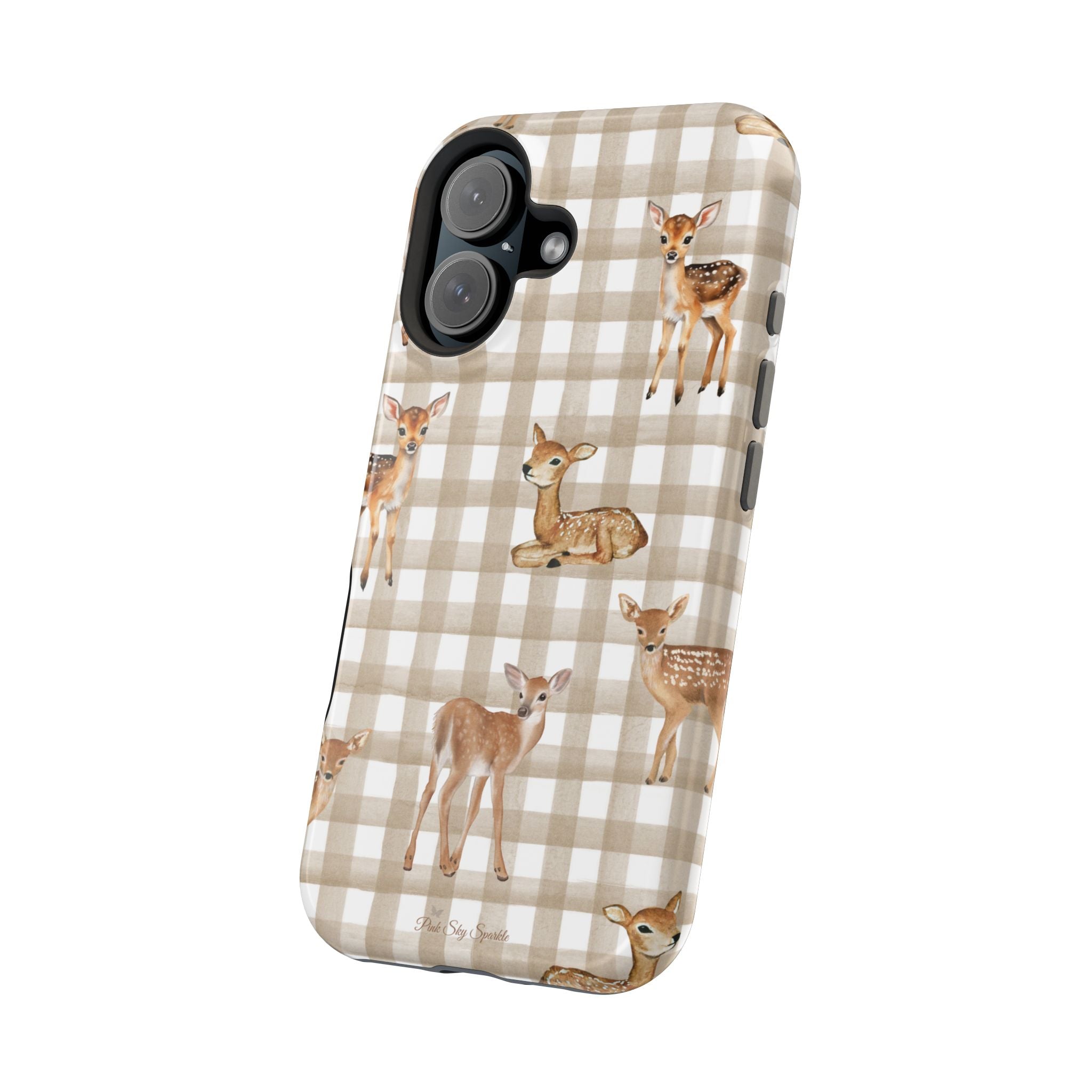 Phone case with deer design on a checkered background