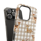 Phone case with deer design on a checkered background