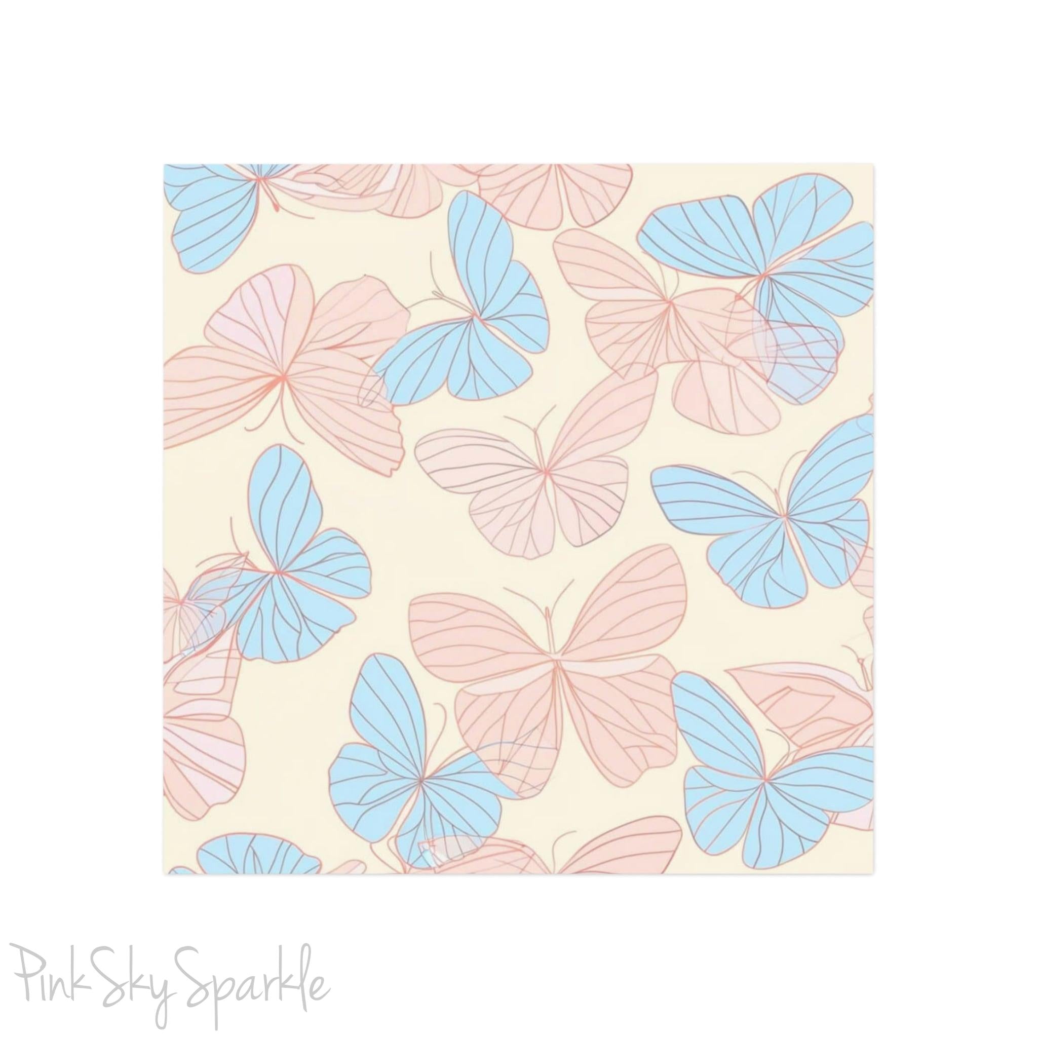 Beautiful Pink and Blue Butterfly Square Magnet with a neutral ivory coloured background. Can be used on the refrigerator or any magnetic surface.