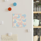 Beautiful Pink and Blue Butterfly Square Magnet with a neutral ivory coloured background. Can be used on the refrigerator or any magnetic surface.