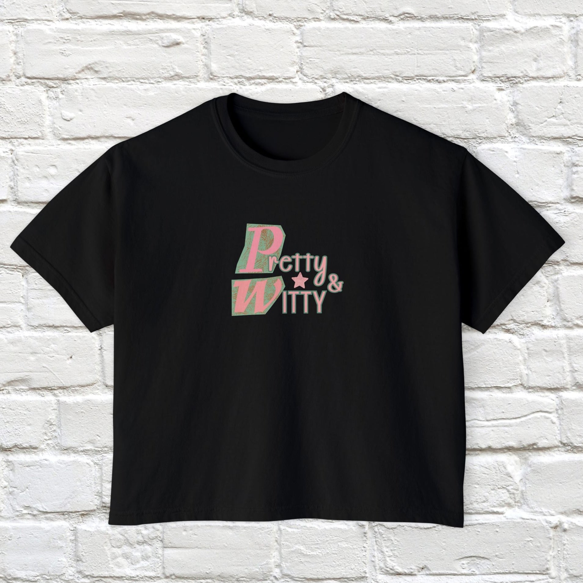 Pretty & Witty Boxy Tee with playful graphic design