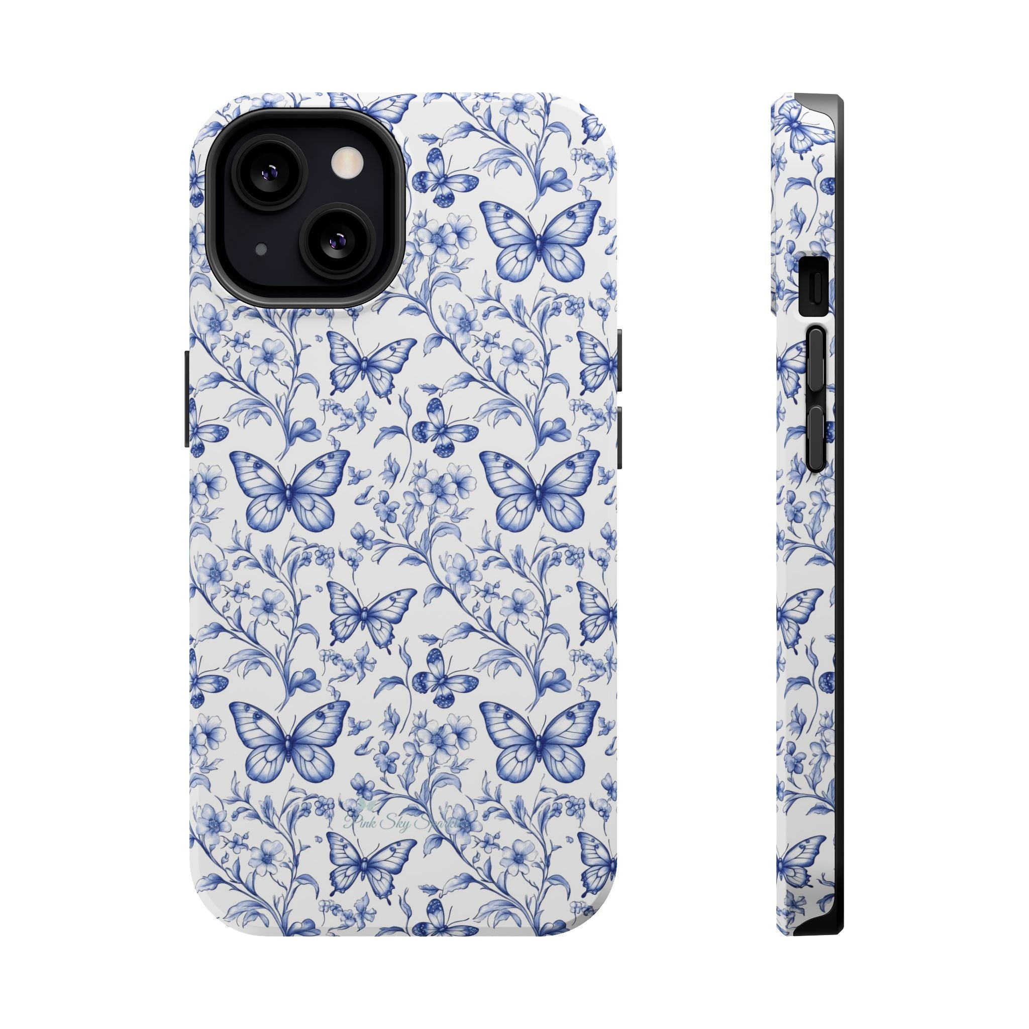 Blue Butterfly Toile Magnetic iPhone Case
