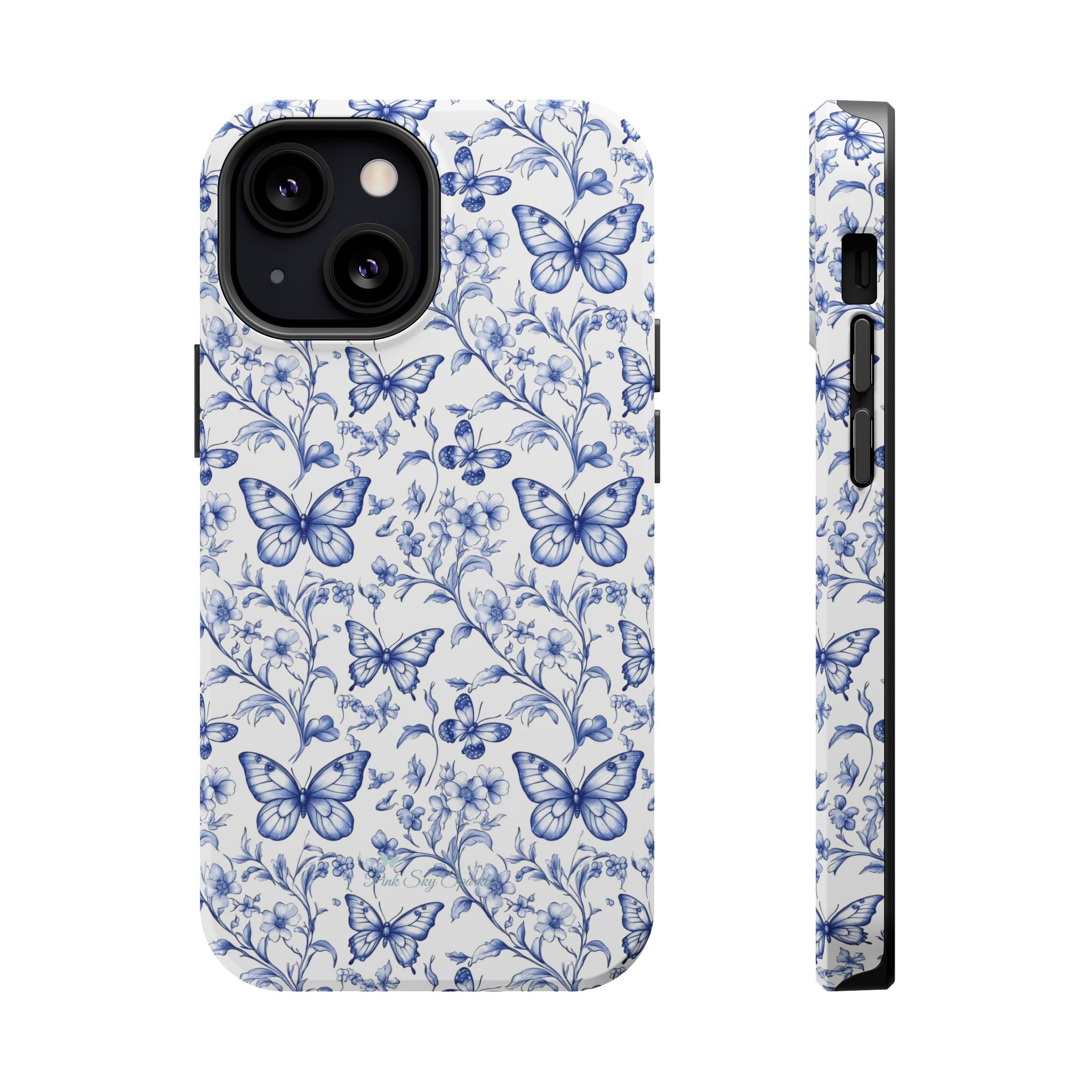 Blue Butterfly Toile Magnetic iPhone Case