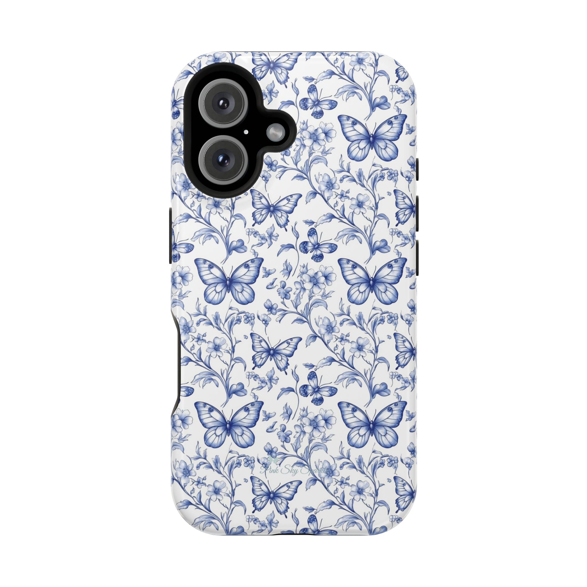 Blue Butterfly Toile Magnetic iPhone Case