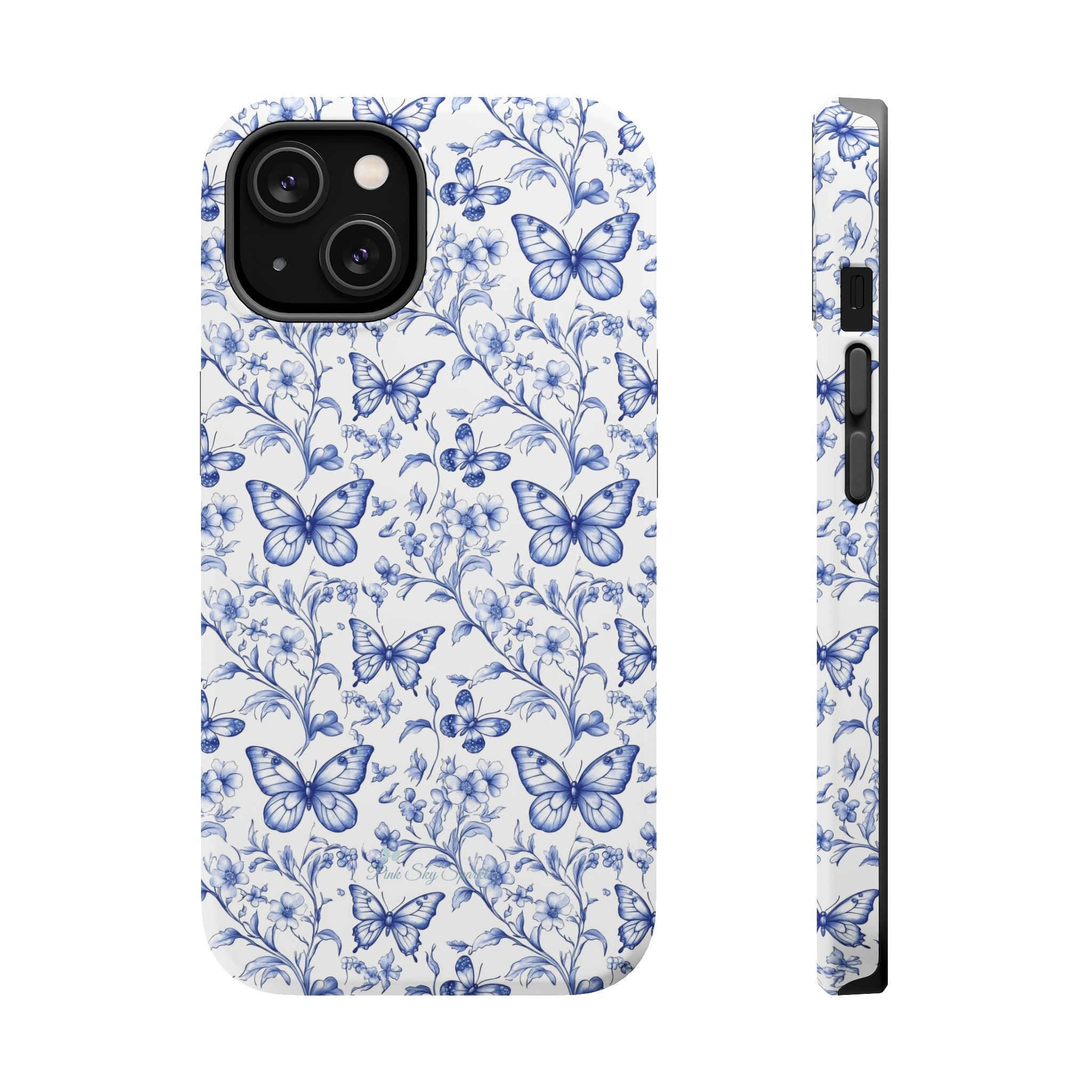 Blue Butterfly Toile Magnetic iPhone Case