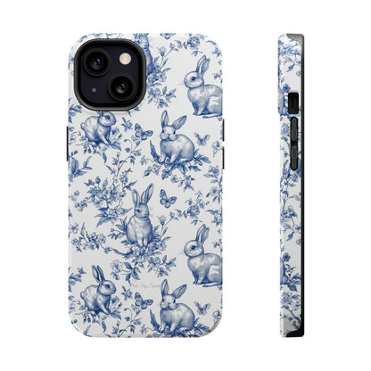 Blue French Toile Floral Rabbit Magnetic iPhone Case