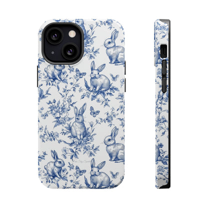 Blue French Toile Floral Rabbit Magnetic iPhone Case