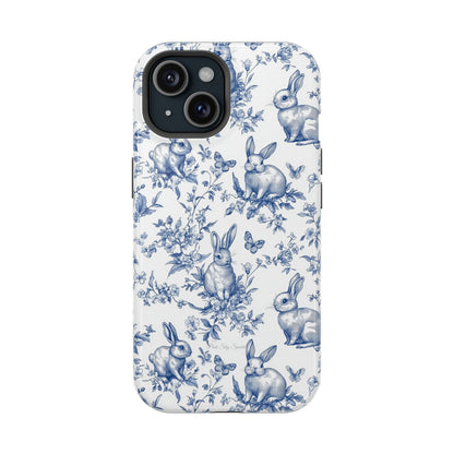 Blue French Toile Floral Rabbit Magnetic iPhone Case