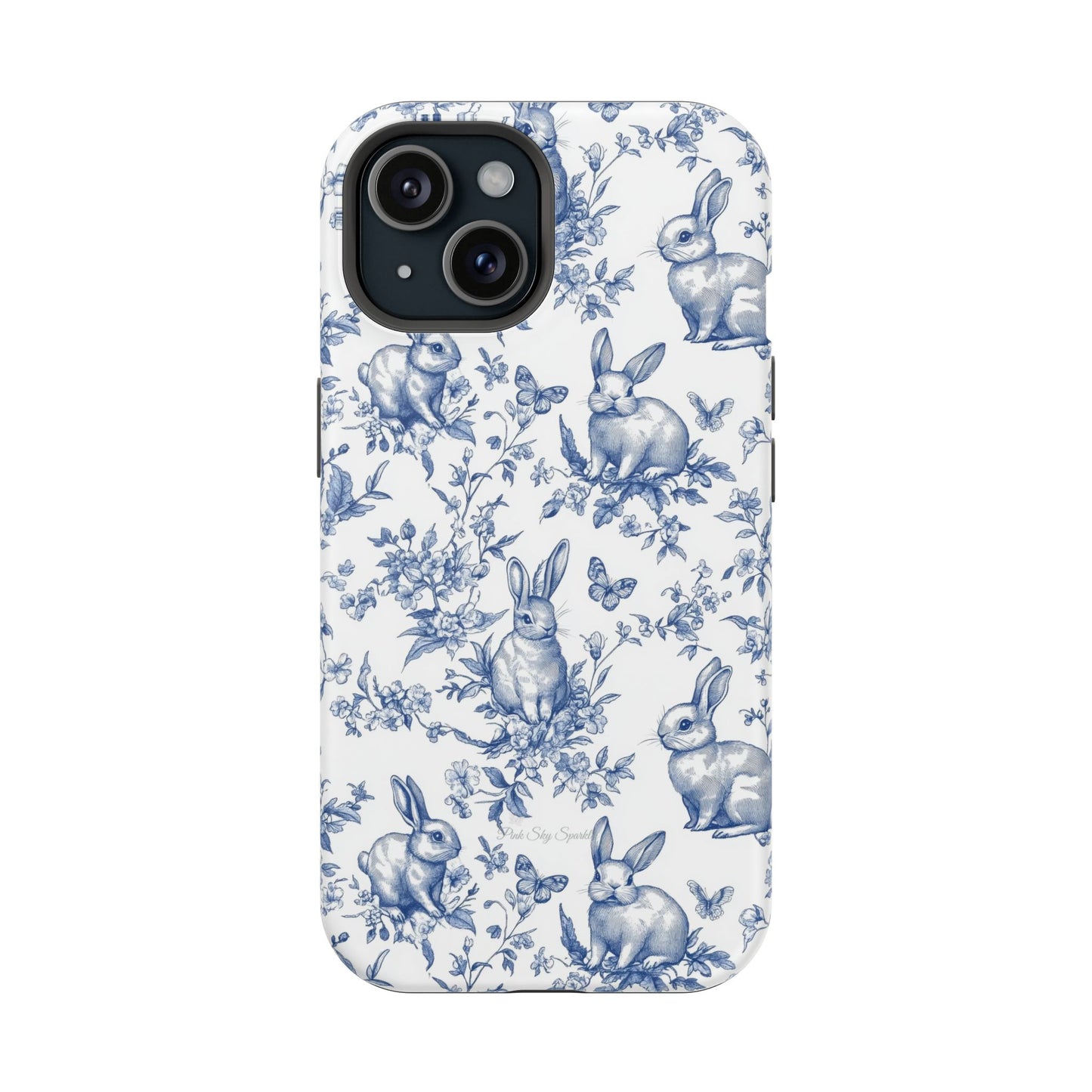 Blue French Toile Floral Rabbit Magnetic iPhone Case