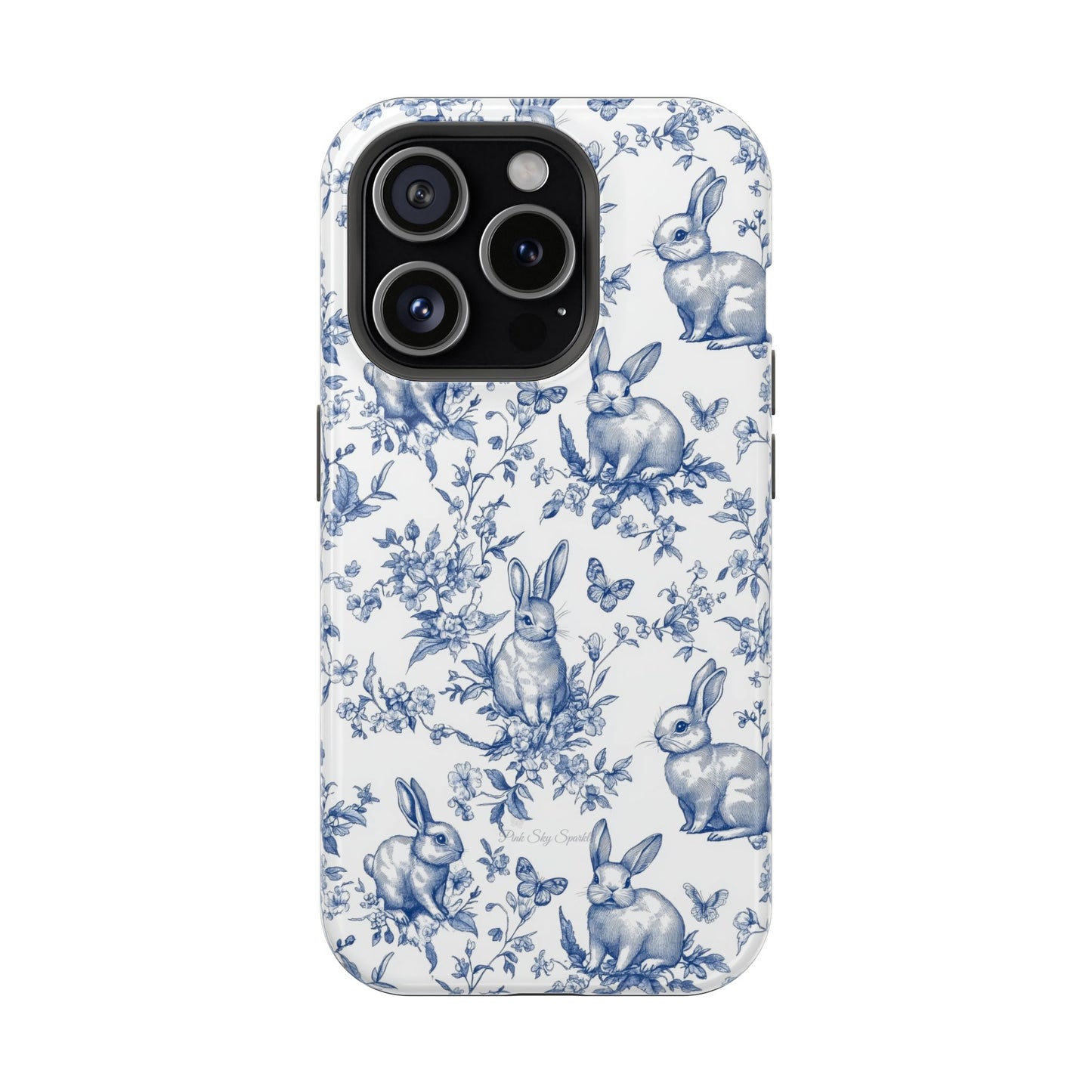 Blue French Toile Floral Rabbit Magnetic iPhone Case