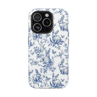 Blue French Toile Floral Rabbit Magnetic iPhone Case