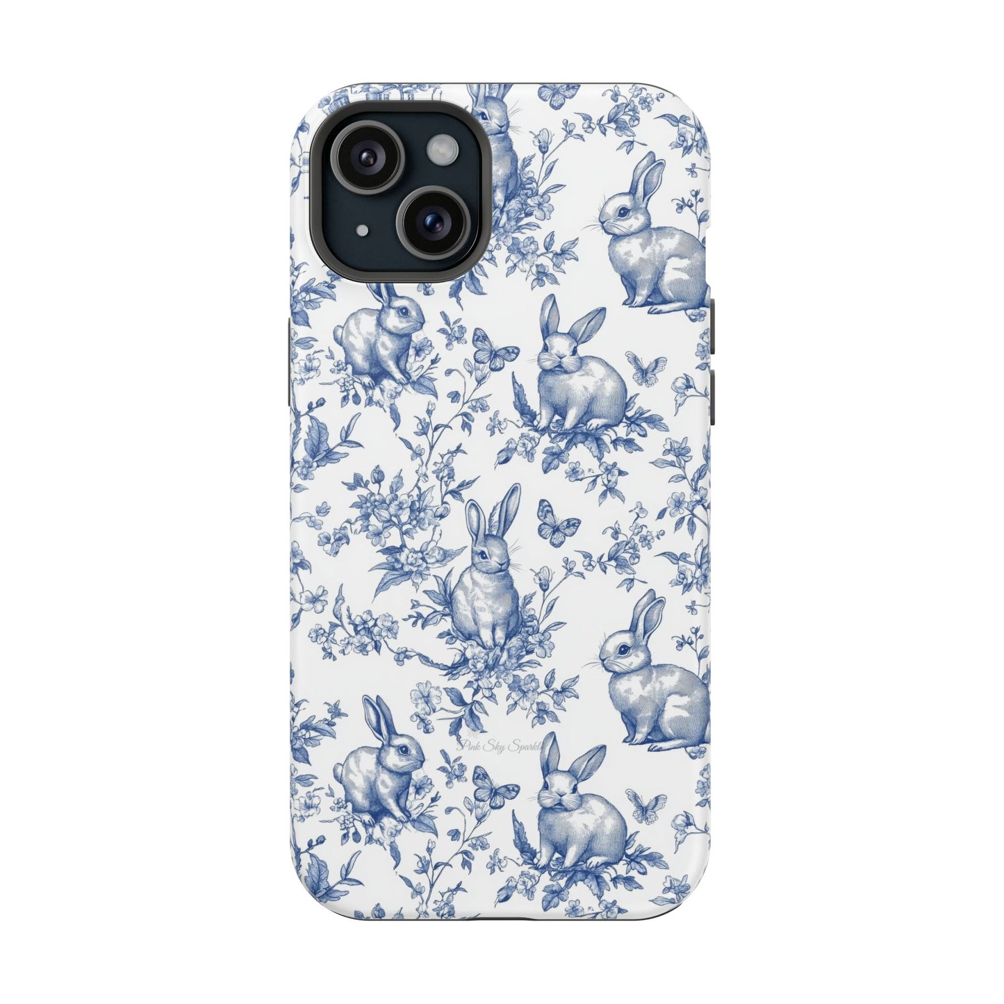 Blue French Toile Floral Rabbit Magnetic iPhone Case