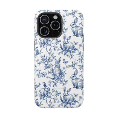 Blue French Toile Floral Rabbit Magnetic iPhone Case